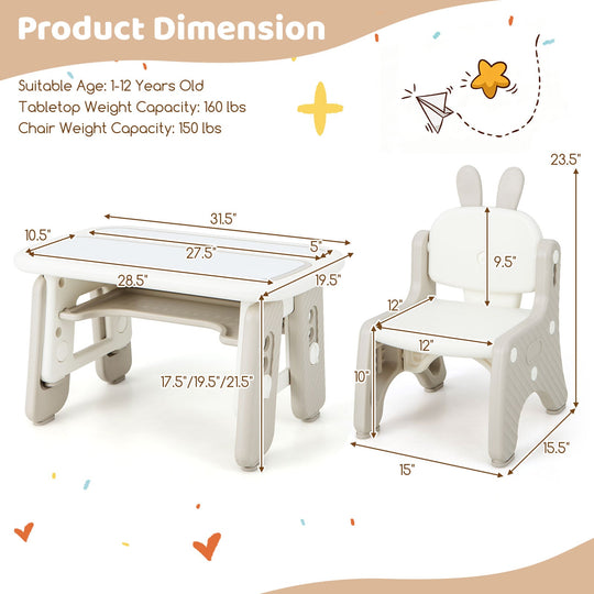 Kids Table and Chair Set with Flip-Top Bookshelf