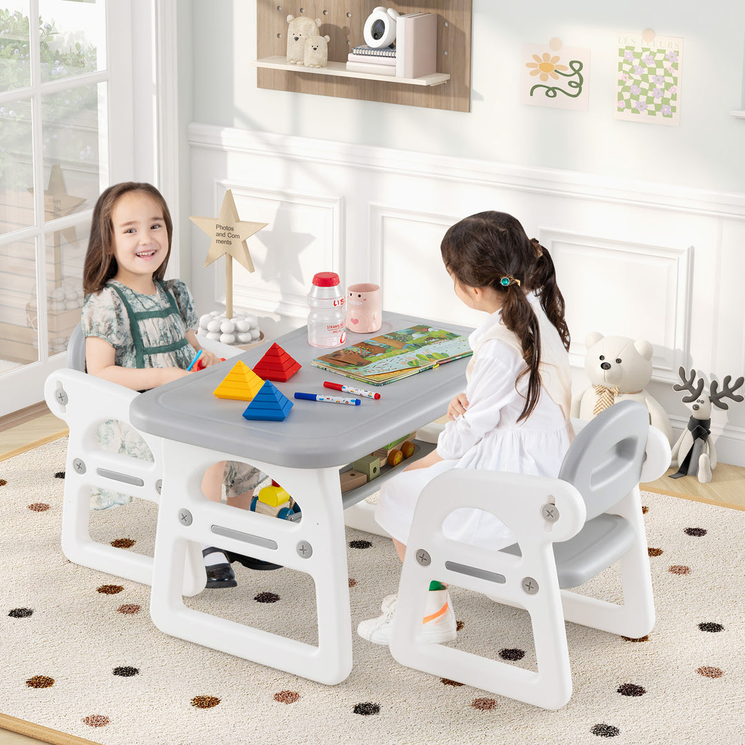 Kids Table and Chair Set with Building Blocks-Gray
