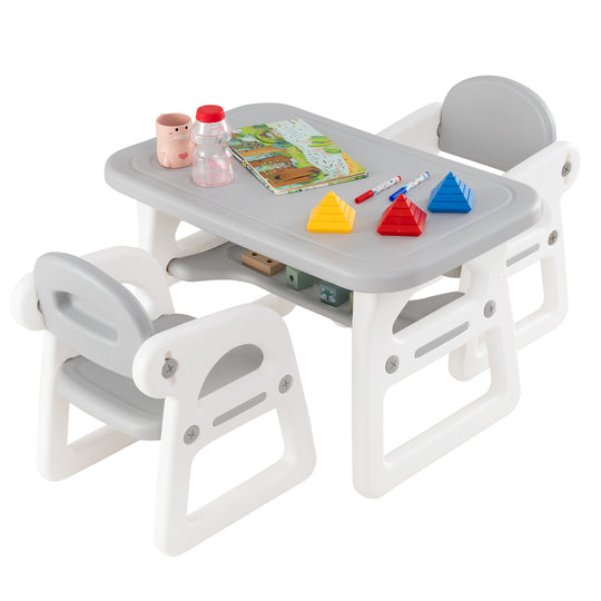Kids Table and Chair Set with Building Blocks-Gray