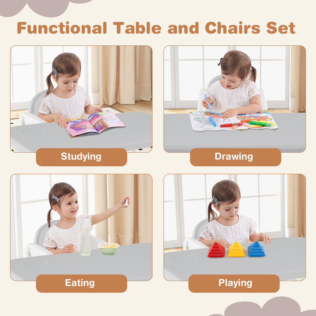 Kids Table and Chair Set with Building Blocks-Gray