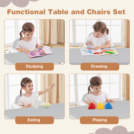 Kids Table and Chair Set with Building Blocks-Gray