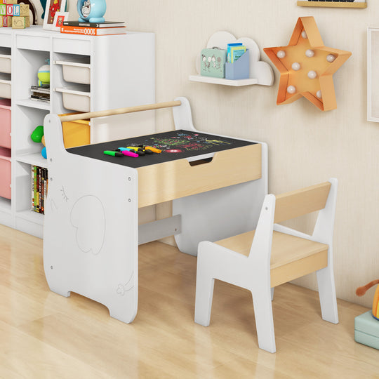 Kids Table and Chair Set with 2 in 1 Detachable Tabletop and Storage-White