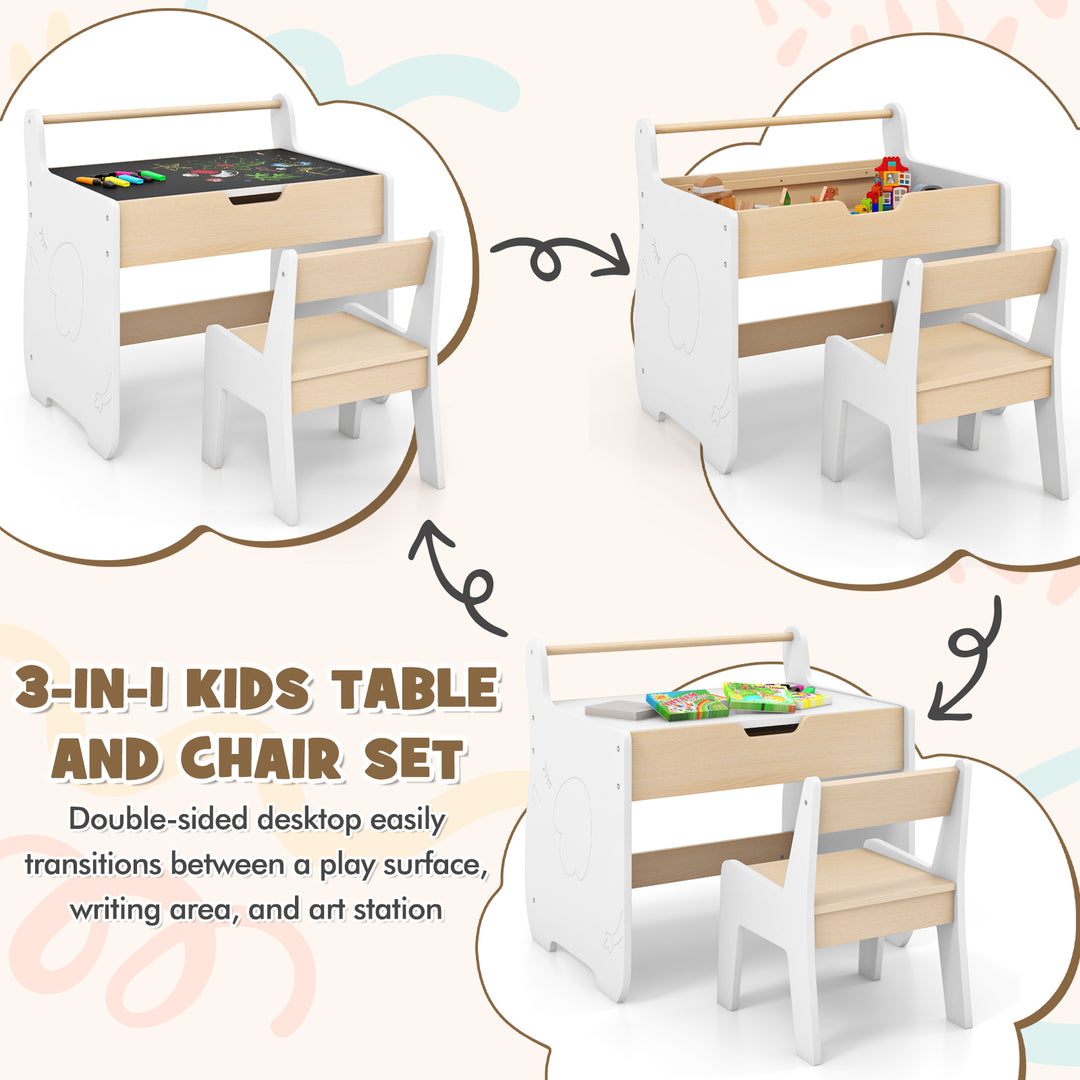 Kids Table and Chair Set with 2 in 1 Detachable Tabletop and Storage-White