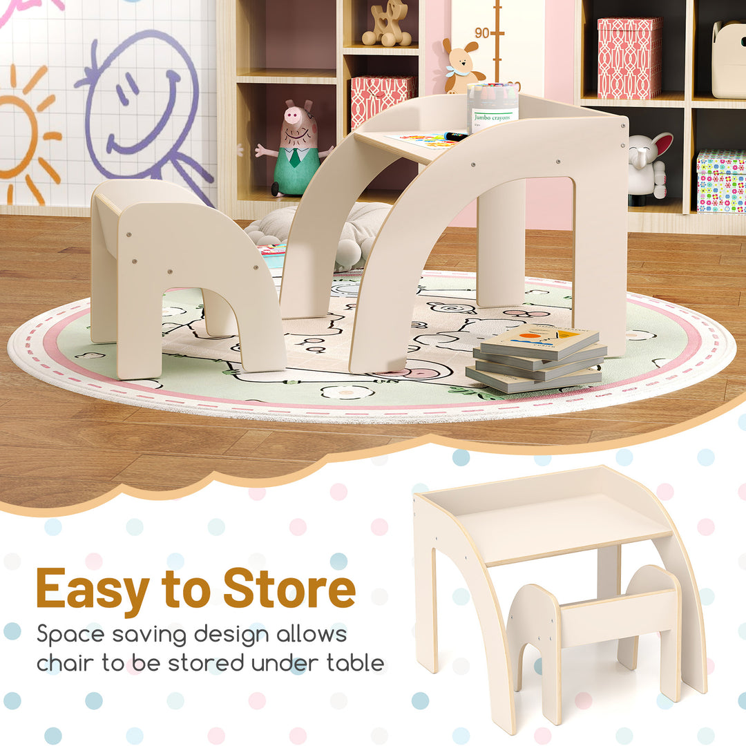 Kids Table and Chair Set with Wide Tabletop and Curved Edges for Kids Room-White