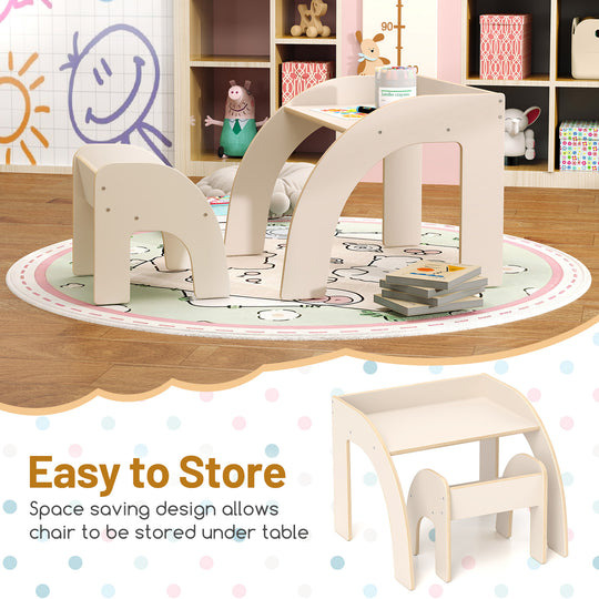 Kids Table and Chair Set with Wide Tabletop and Curved Edges for Kids Room-White