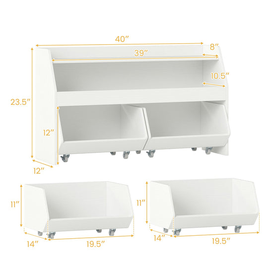 Kids Toy Storage Organizer Wooden Bookcase with 2 Movable Drawers