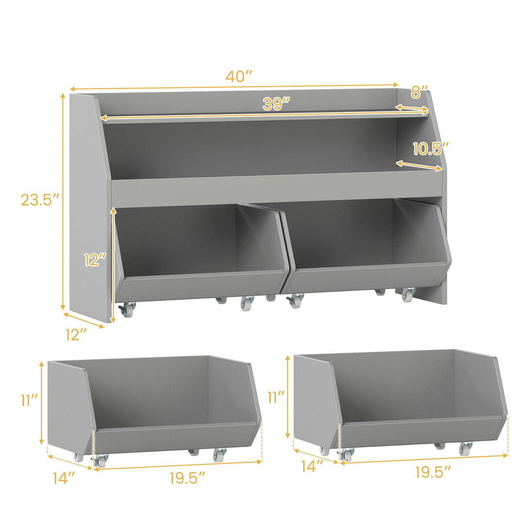 Kids Toy Storage Organizer Wooden Bookcase with 2 Movable Drawers