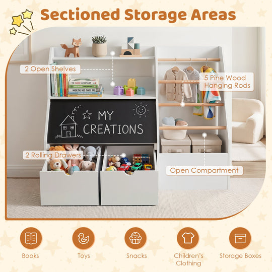 Kids Toy Storage Organizer with Flip-Up Blackboard