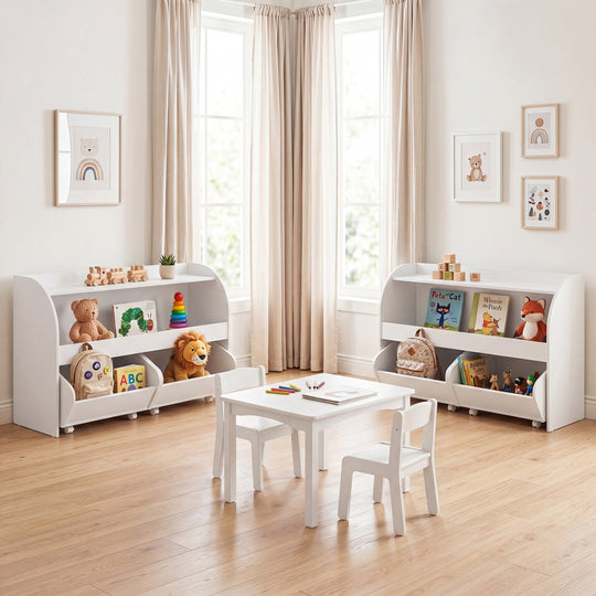 Kids Storage Organizer with Rolling Drawers & Bookshelf