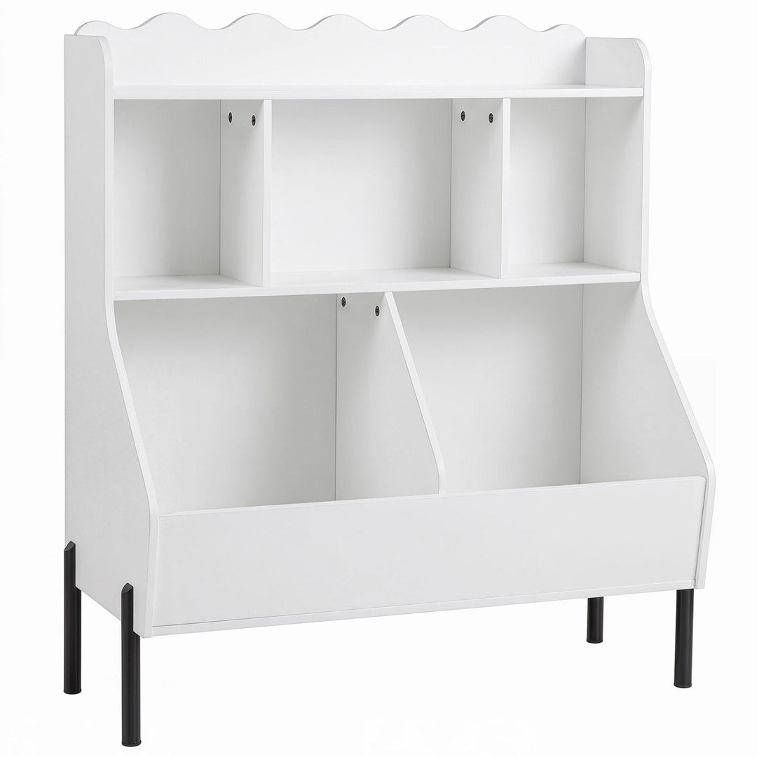 Kids Toy Storage Organizer with 5 Cubes and Bookshelf