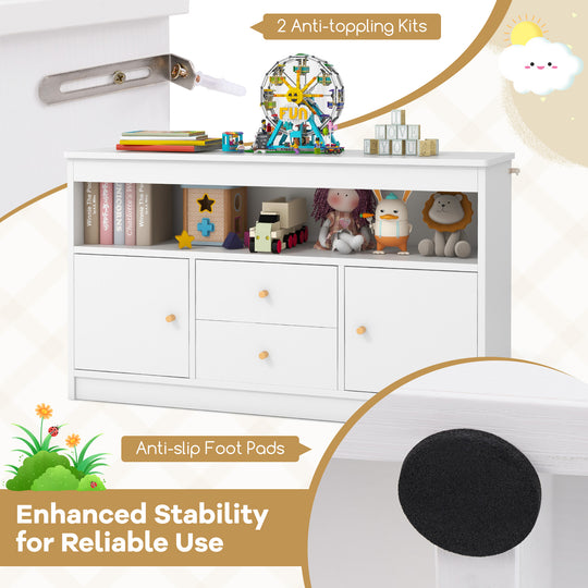 Kids Toy Storage Organizer with Open Shelf and 2 Drawers for Playroom-White