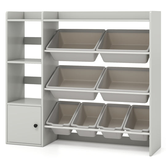 Kids Toy Storage and Bookshelf with Open Shelves and Single-door Cabinet