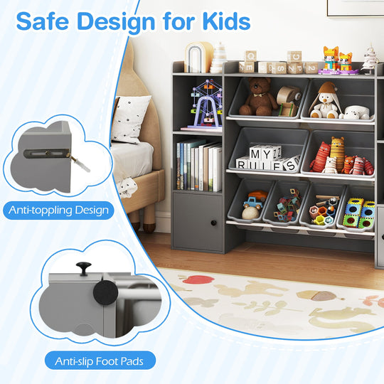 Kids Toy Storage and Bookshelf with Boxes and Open Shelves