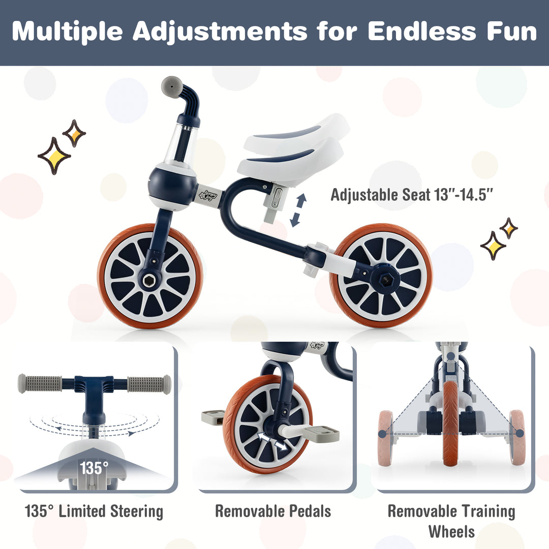 4-in-1 Kids Trike Bike with Adjustable Parent Push Handle and Seat Height-Navy