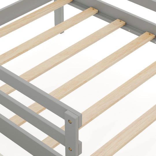 Kids Twin Size Bed with 2 Drawers Solid Wood Bed with Blackboard-Gray