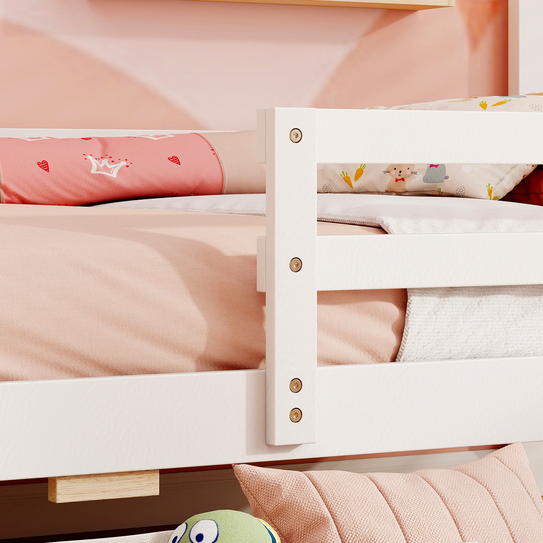 Kids Twin Size Bed with 2 Drawers Solid Wood Bed with Blackboard-White