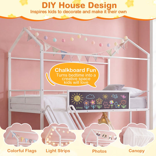 Kids Twin Size Loft Bed with Ladder and Slide for Bedroom