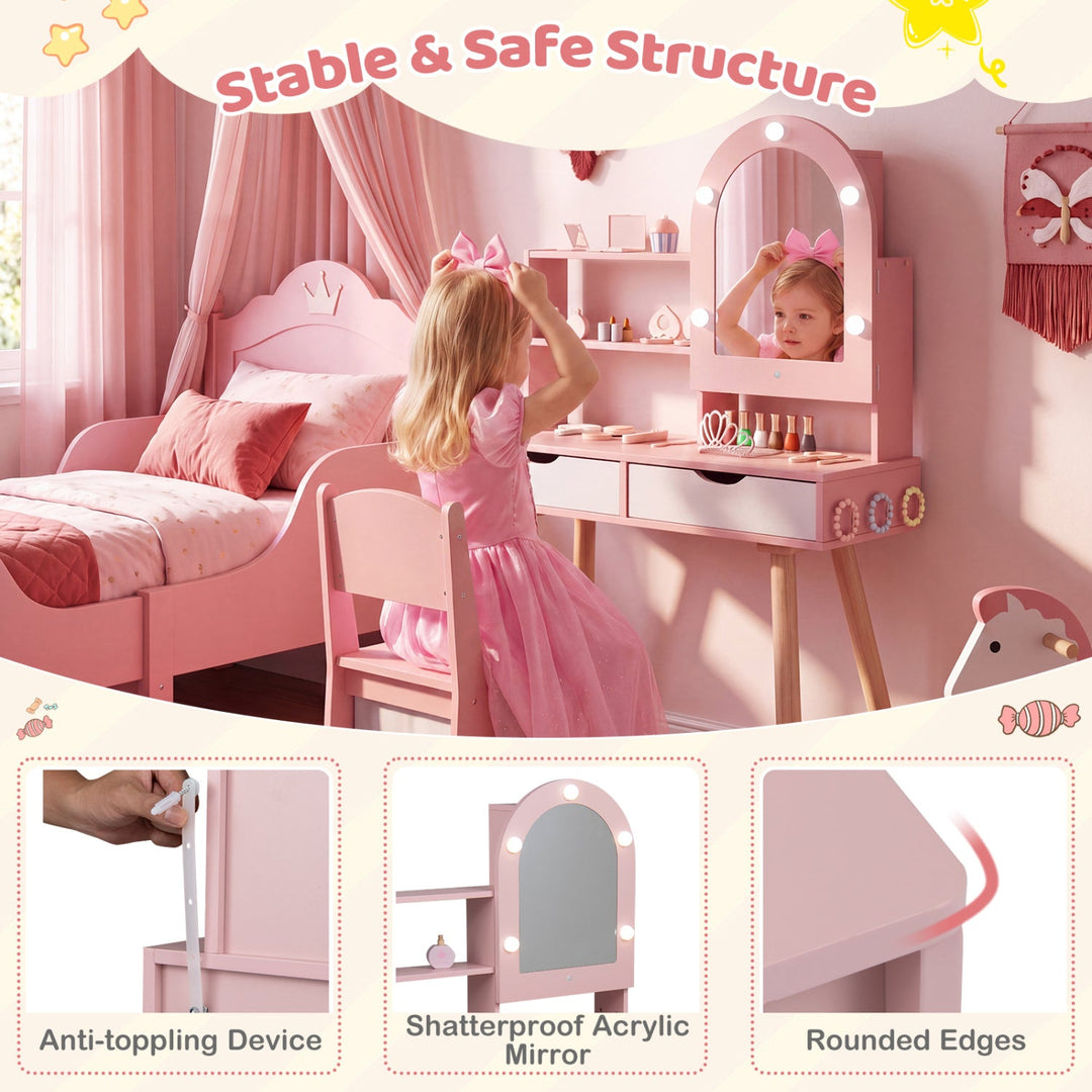 Kids Vanity Set with Lighted Mirror and Chair - White