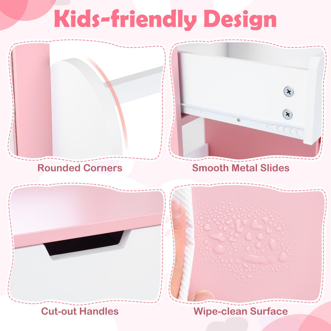 Kids Vanity Set with Chair and Mirror Makeup Dressing Desk with Storage Shelves and Drawers