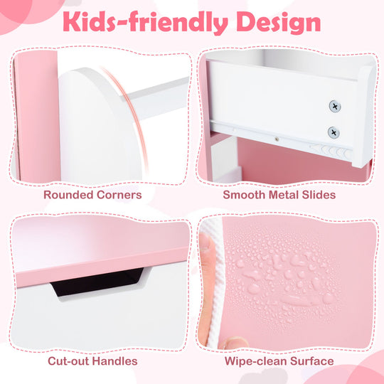 Kids Vanity Set with Chair and Mirror Makeup Dressing Desk with Storage Shelves and Drawers