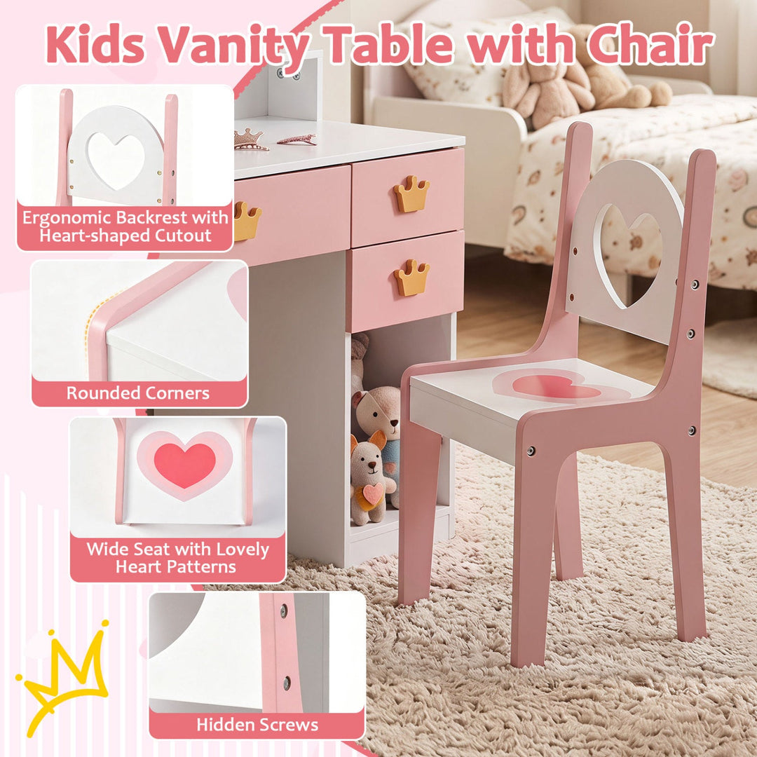 Kids Vanity Set with Crown Mirror and Chair