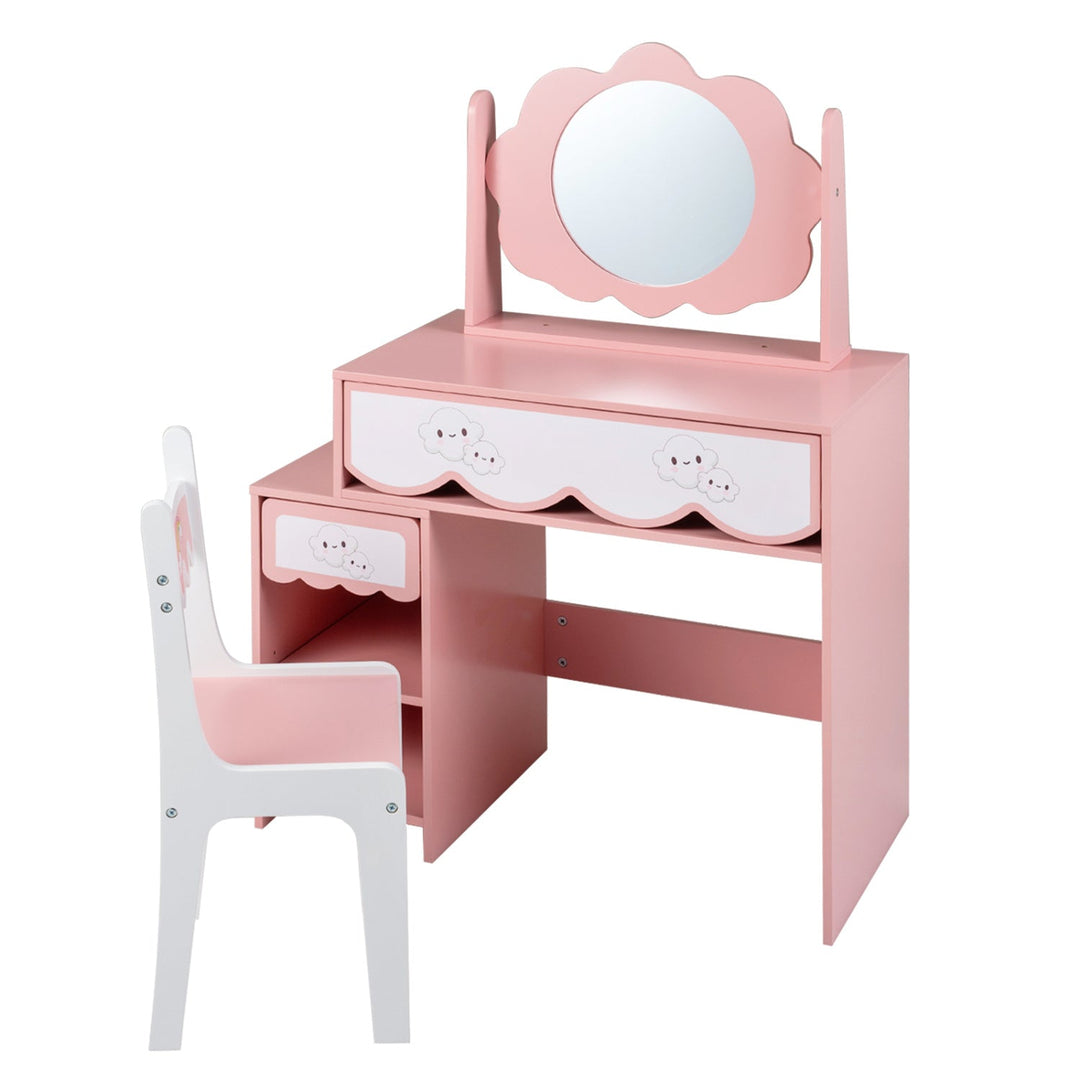Kids Vanity Set with Rotating Mirror and Chair - Pink