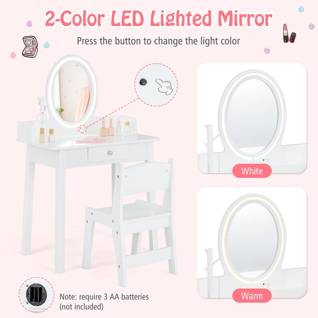 Kids Vanity Set with Lighted Mirror-White