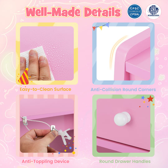 Kids Vanity Set with Mirror Princess Makeup Dressing Desk and Chair Set with Mirror-Pink