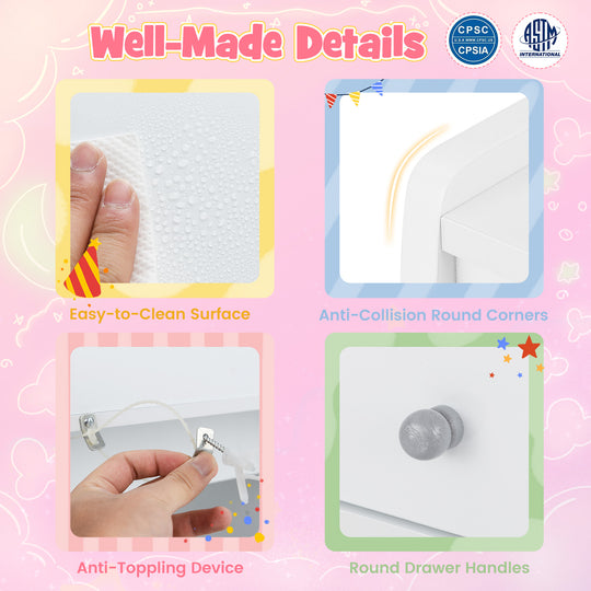 Kids Vanity Set with Mirror Princess Makeup Dressing Desk and Chair Set with Mirror-White