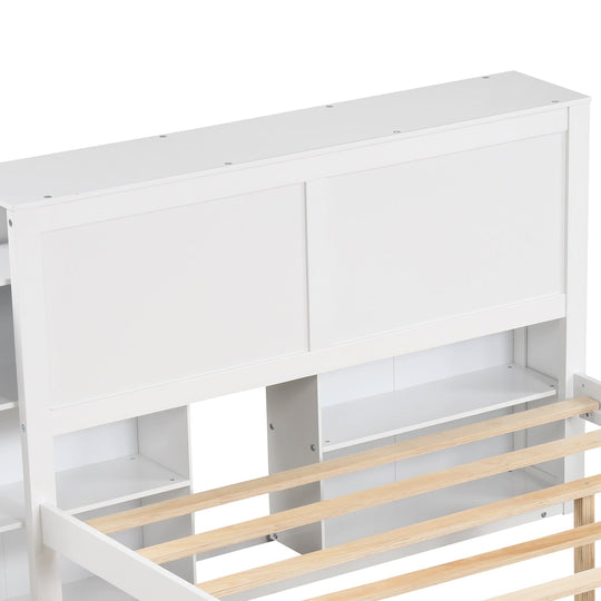 Twin/Full Kids Wooden Platform Bed with Trundle Storage Headboard