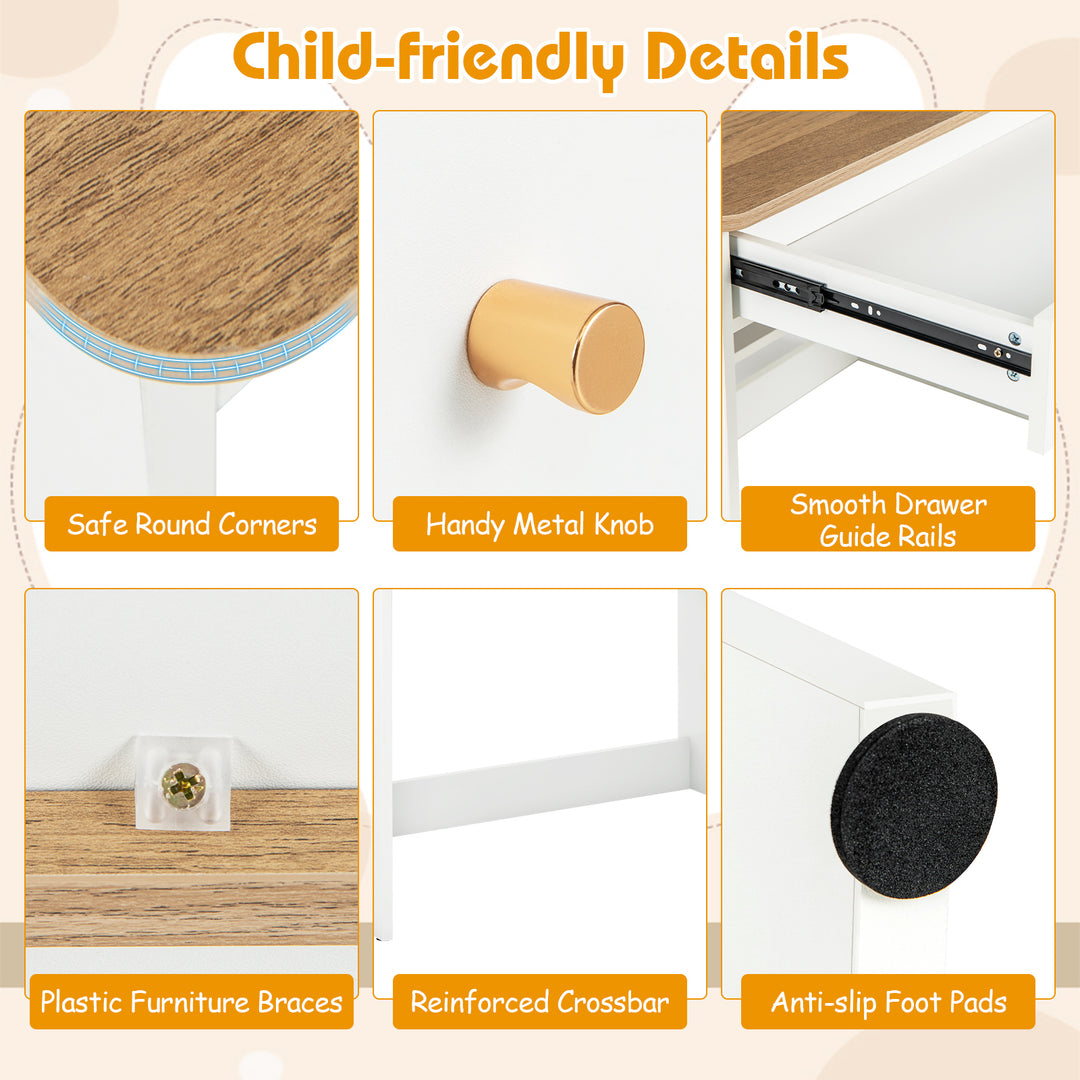 Kids Wooden Study Desk Writing Table with Hutch and Drawer