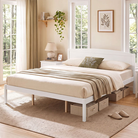 King Size Wooden Platform Bed Frame with Curved Headboard