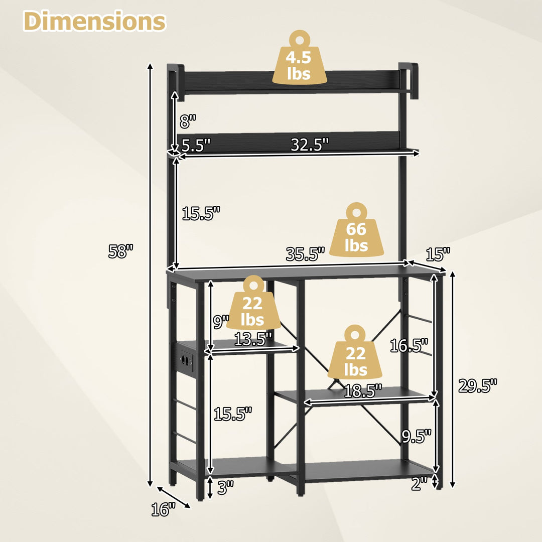 Kitchen Bakers Rack with Power Outlet 5-Tier Microwave Oven Stand with LED Lights