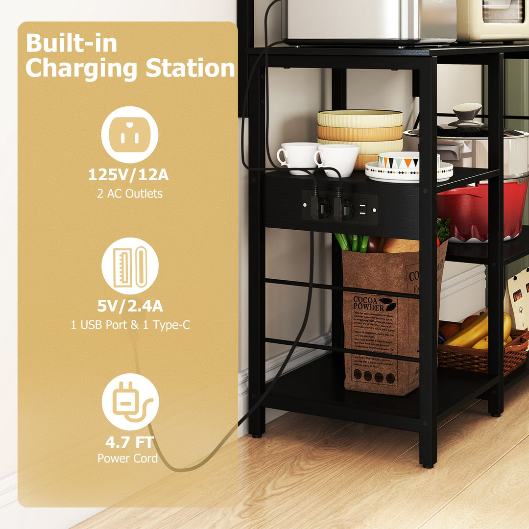 Kitchen Bakers Rack with Power Outlet 5-Tier Microwave Oven Stand with LED Lights