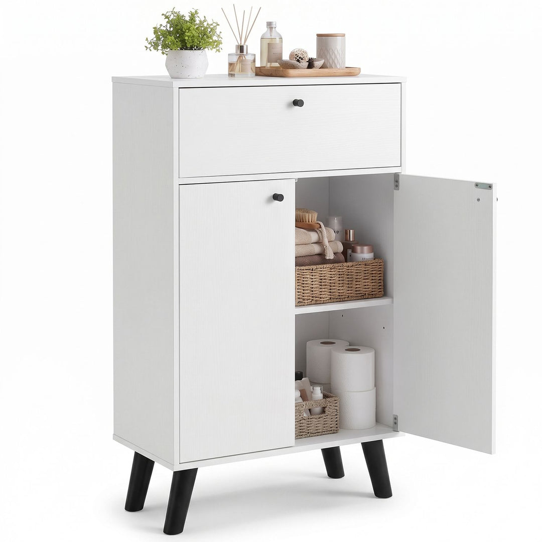 Kitchen Buffet Cabinet with 1 Drawer 2 Doors and Adjustable Shelf-White