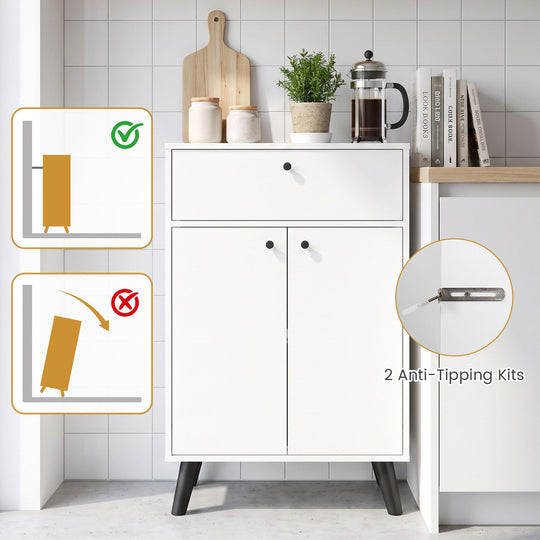 Kitchen Buffet Cabinet with 1 Drawer 2 Doors and Adjustable Shelf-White