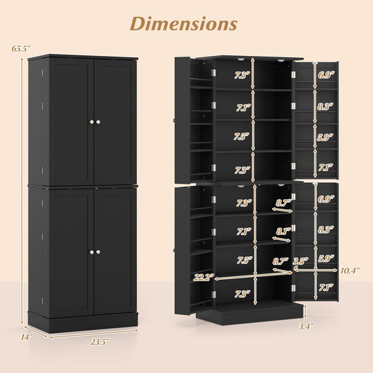 Kitchen Pantry Cabinet 65.5 Inch Freestanding Tall Buffet Cupboard
