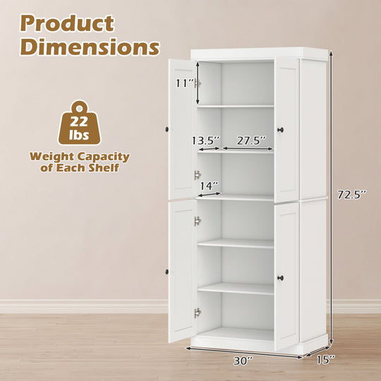 Kitchen Pantry Cabinet with 2 Adjustable Shelves and Anti-Tipping Kits for Living Room