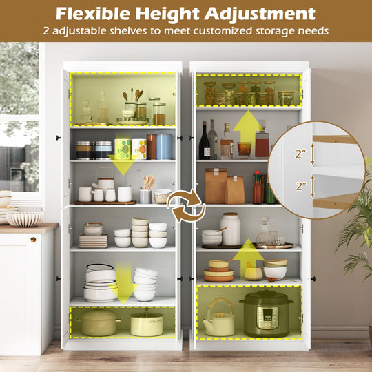 Kitchen Pantry Cabinet with 2 Adjustable Shelves and Anti-Tipping Kits for Living Room