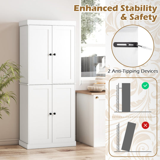 Kitchen Pantry Cabinet with 2 Adjustable Shelves and Anti-Tipping Kits for Living Room