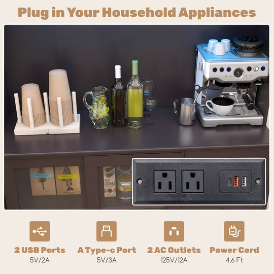 Kitchen Pantry Storage Cabinet Kitchen Hutch with LED lights and Power Outlet