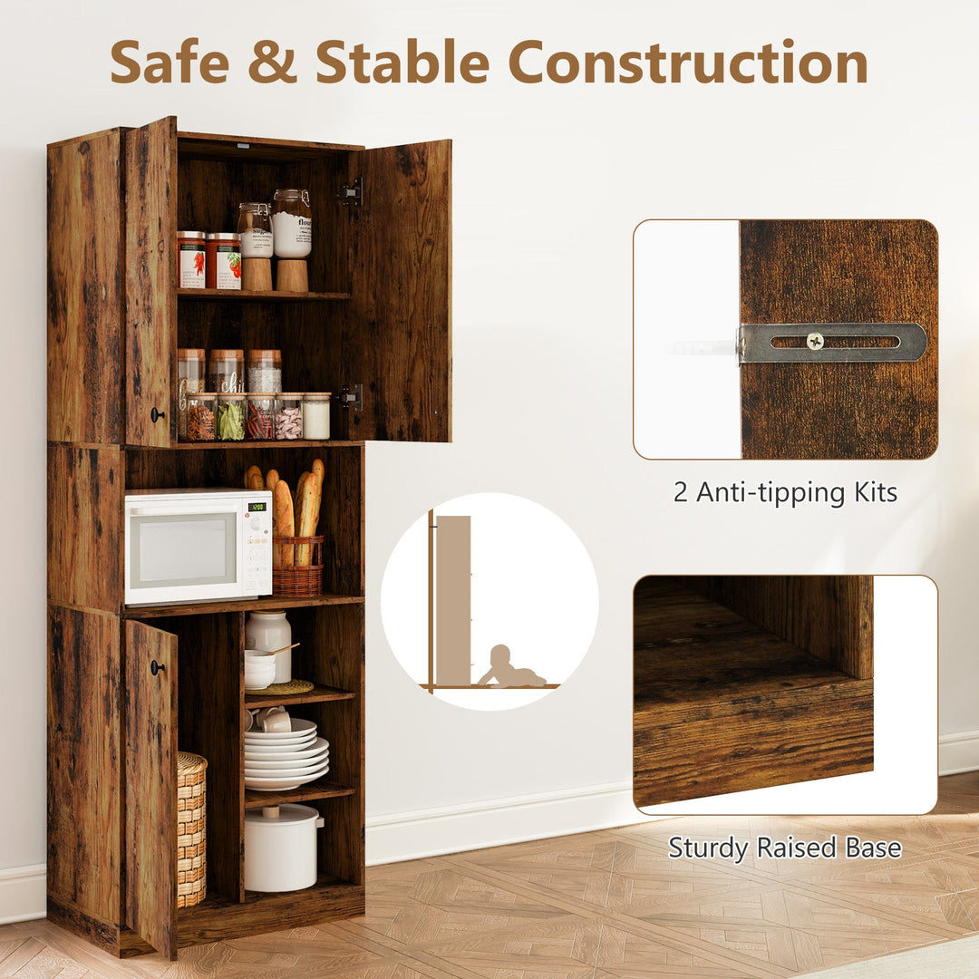 Kitchen Pantry Storage Cabinet with Microwave Stand and Open Shelves