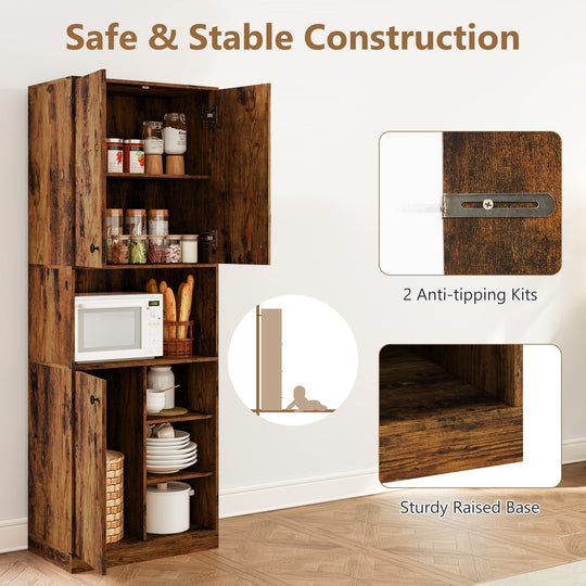 Kitchen Pantry Storage Cabinet with Microwave Stand and Open Shelves