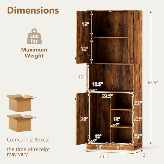 Kitchen Pantry Storage Cabinet with Microwave Stand and Open Shelves