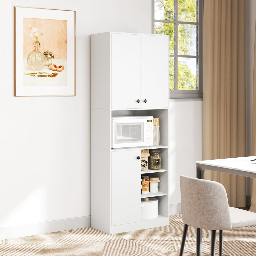 Kitchen Pantry Storage Cabinet with Microwave Stand and Open Shelves