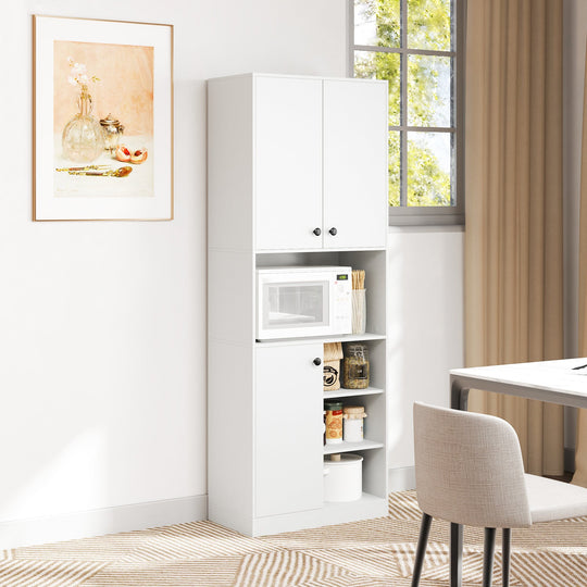 Kitchen Pantry Storage Cabinet with Microwave Stand and Open Shelves