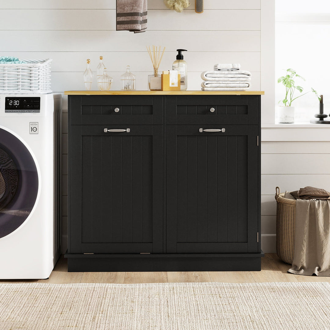 Kitchen Tilt Out Trash Cabinet with 2 Drawers and Adjustable Shelf