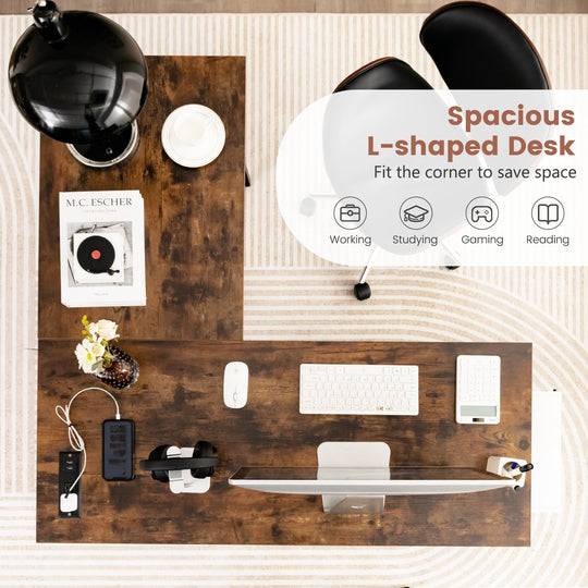L Shaped Corner Computer Desk with Storage Shelves