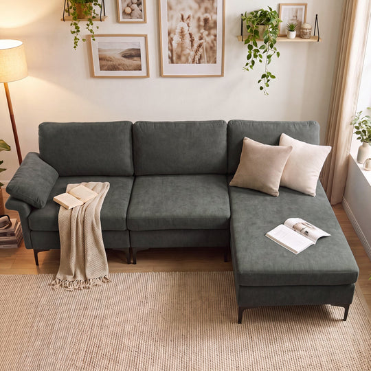 4-Seater L-Shaped Sectional Sofa with USB Charging Ports