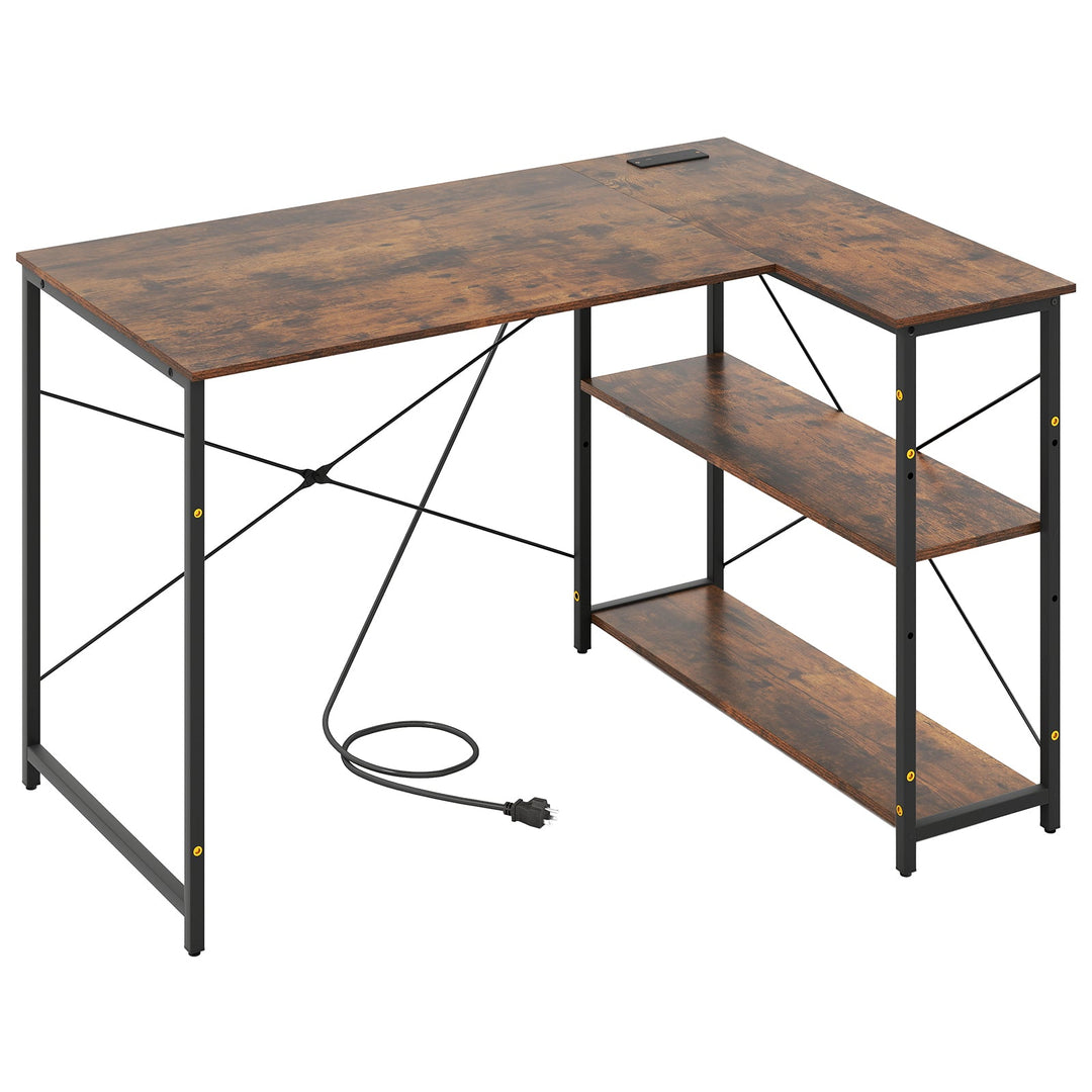 L-shaped 47 Inch Reversible Corner Desk with Adjustable Storage Shelves
